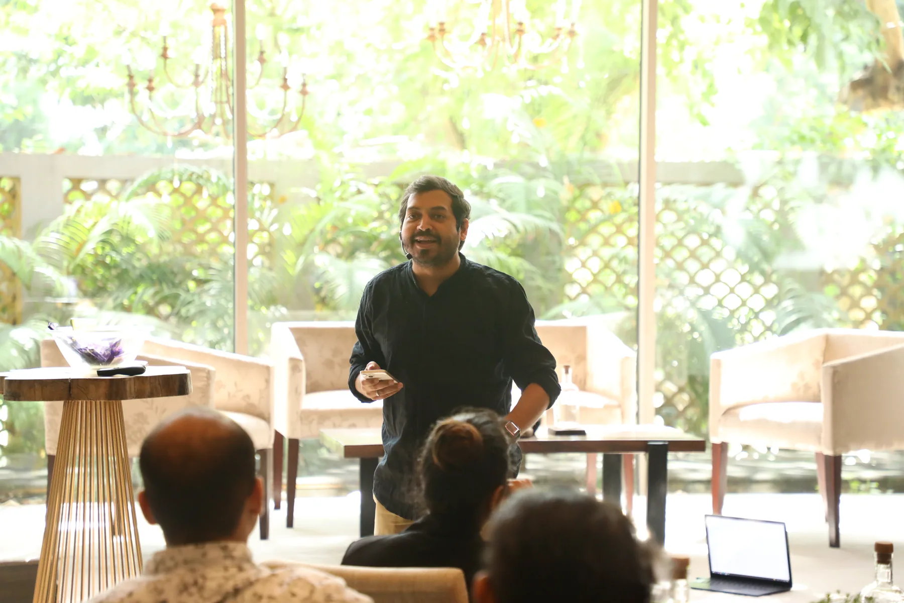Sagar speaking during a hands-on AI training session