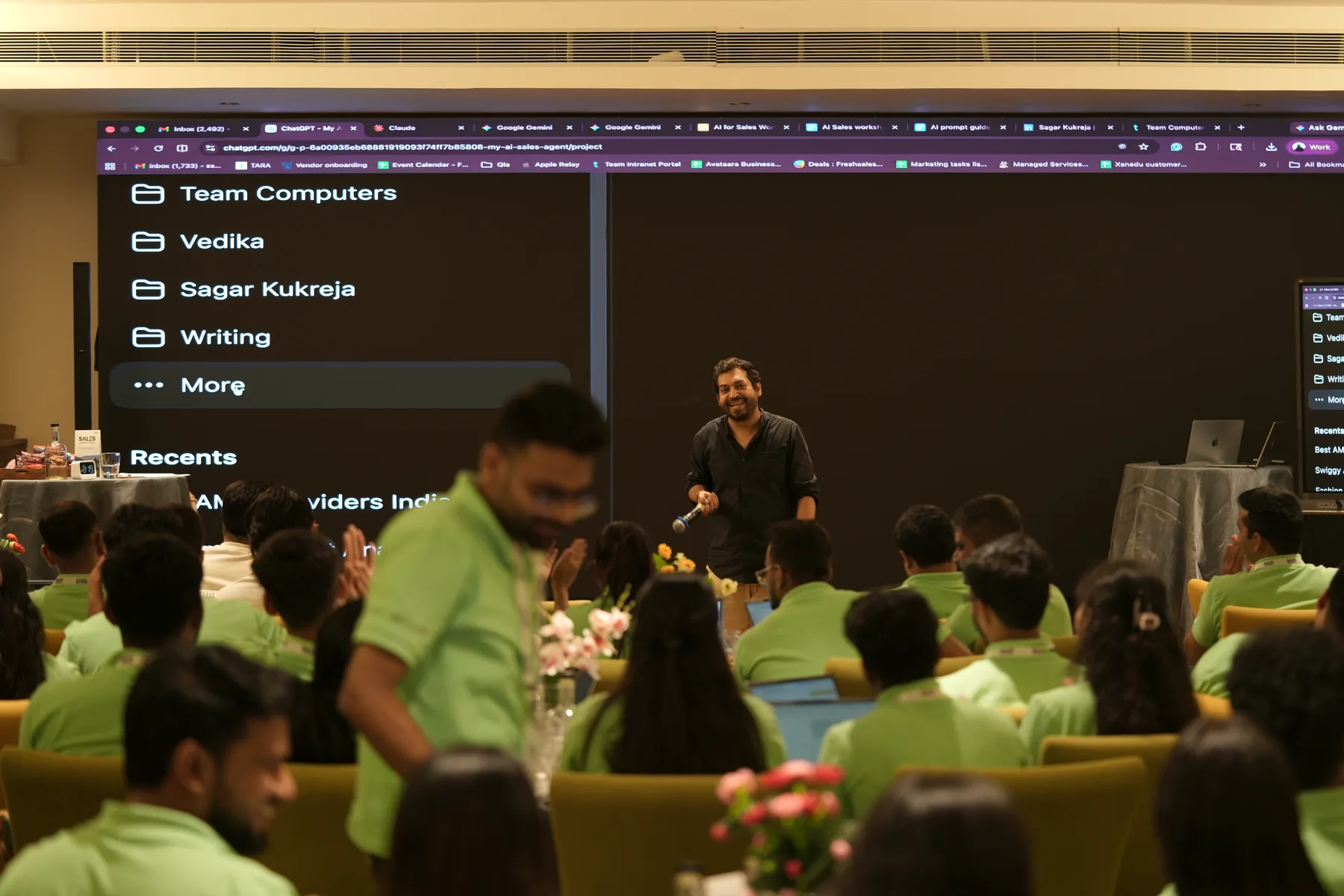 Sagar leading an AI workshop for a large team